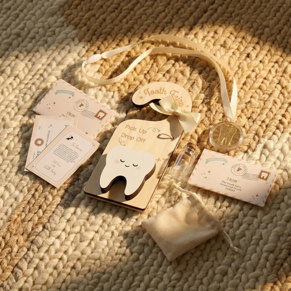 Holz-Zahnfee-Box Aufbewahrungsbox Babyzimmer-Deko Türhänger Milchzahn-Sammlung Babyzimmer-Dekoration für Jungen & Mädchen Geschenk – Detail 18