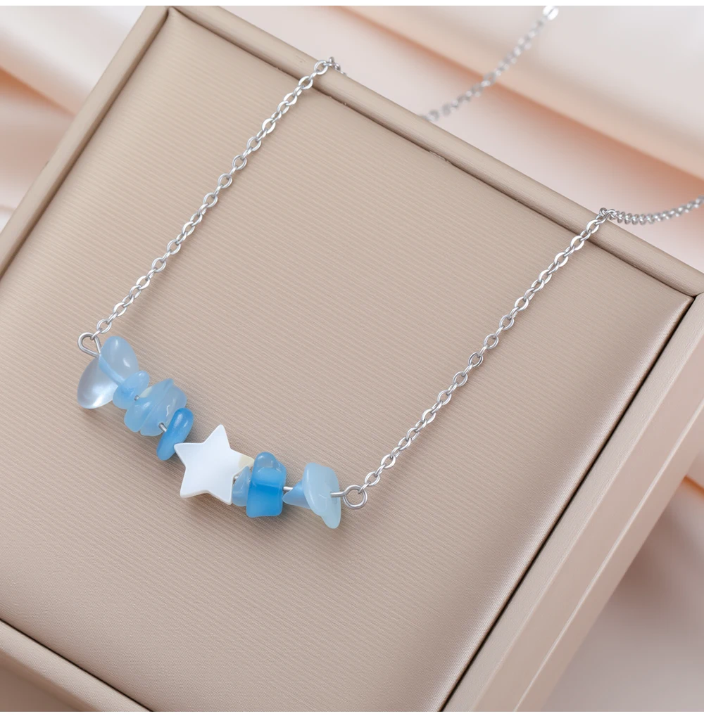 COOLTIME Fashion Star Damen Halskette Edelstahl Blauer Stein Halsband Halskette Schmuck Beste Wishies Geschenke – Detail 7