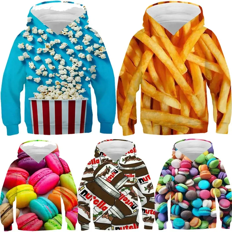 Ragazze Ragazzi Stampa 3D Cibo Divertente Caramelle Macaron Felpe Con Cappuccio Bambini Felpe Con Cappuccio Abbigliamento Per Adolescenti Bambini Pull
