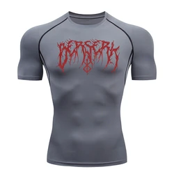 Men's Athletic Quick Dry Rash Guard Compression Shirt with Berserk Print - S (Gray Short Sleeve 2)