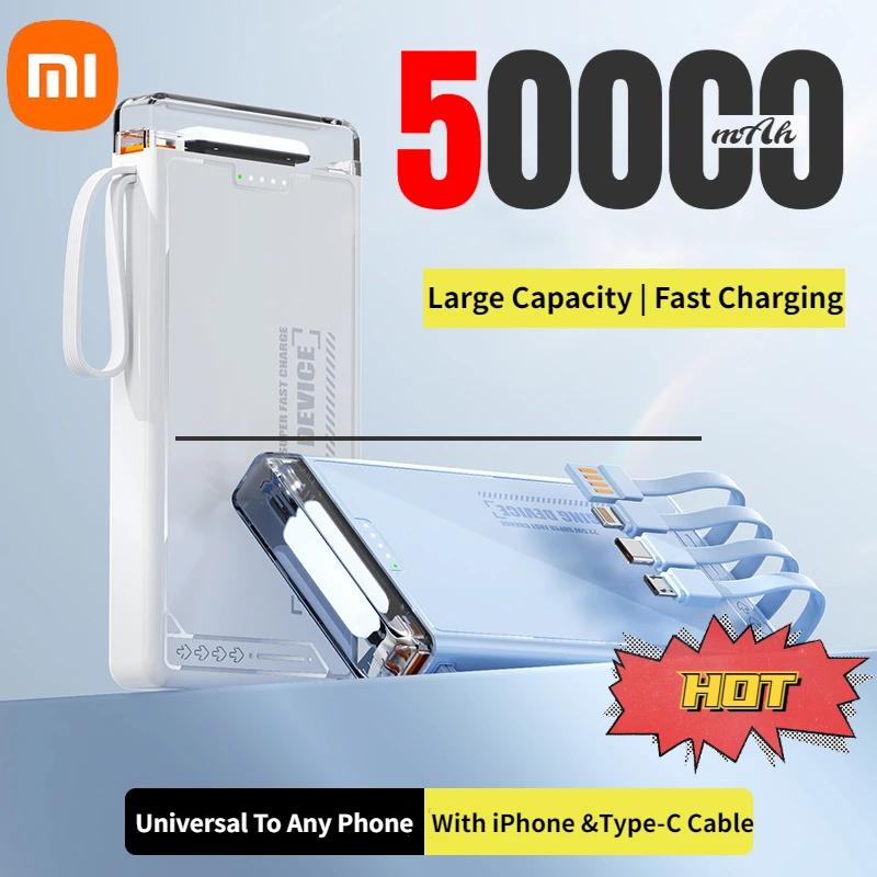 

Внешний аккумулятор Xiaomi, 50000 мАч, с кабелем iPhone и кабелем Type-C
