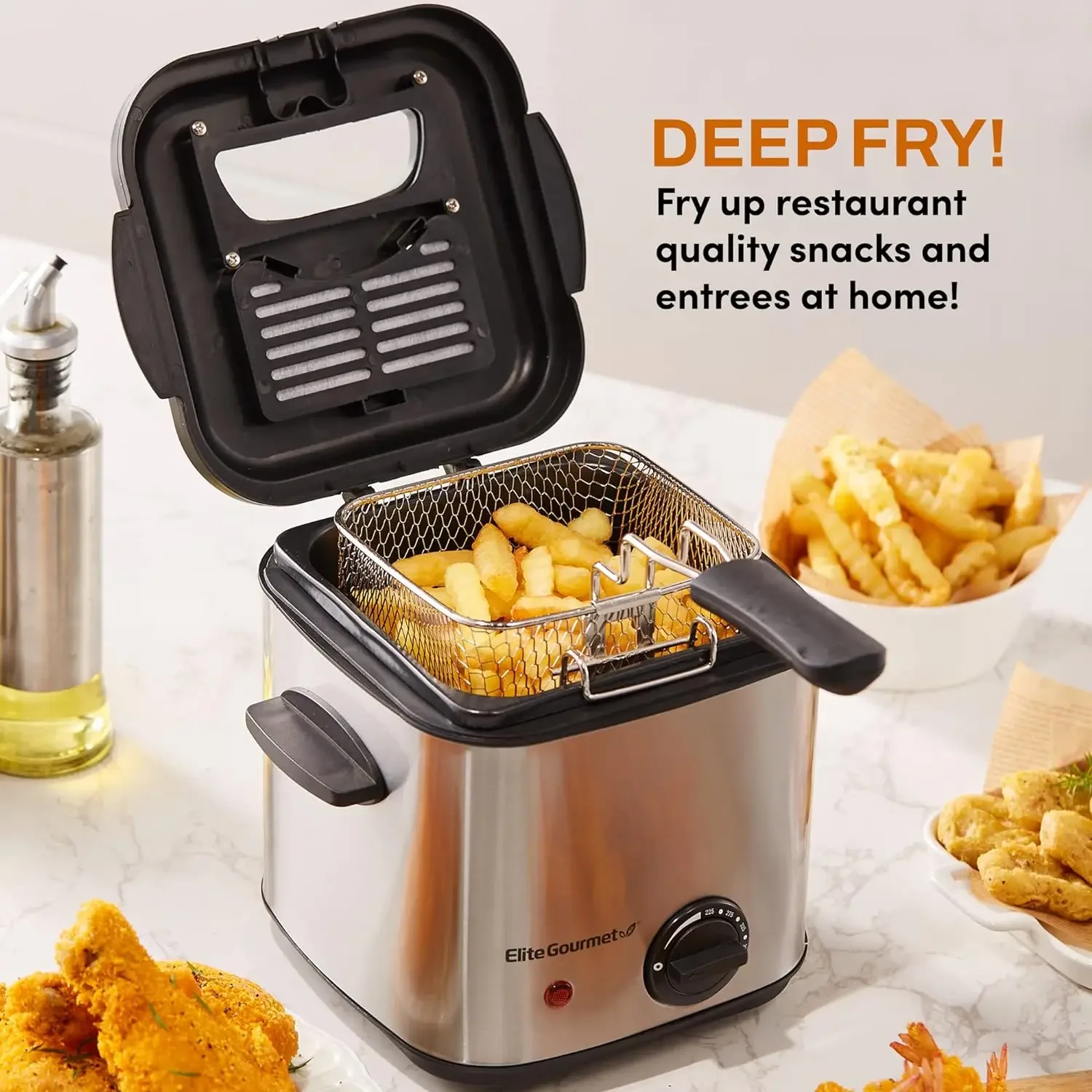 NEW Electric 1.5 Qt. / 6 Cup Oil Capacity Deep Fryer, Adjustable Temperature Removable Basket Stainless Steel 3