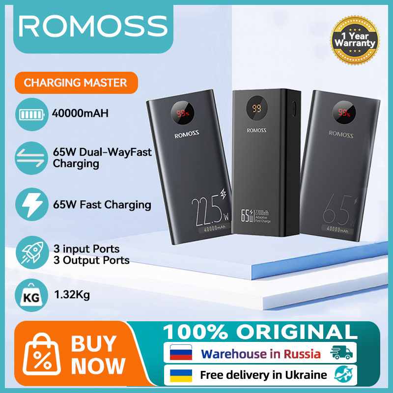 ROMOSS 40000 mAh Powerful Power Bank 65W Type C Fast Charger 40000mAh Portable External Battery For 27000mAH Power Bank 65w