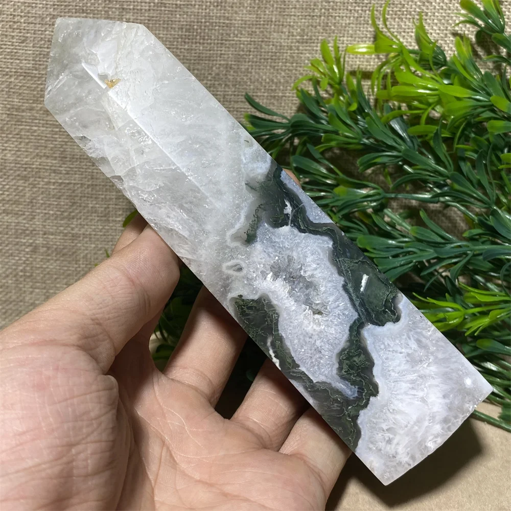 

Natural Moss Agate Tower Point Wand Reiki Stone Quartz Crystal Beauty Gemstone Mineral Energy Healing Home Decortion