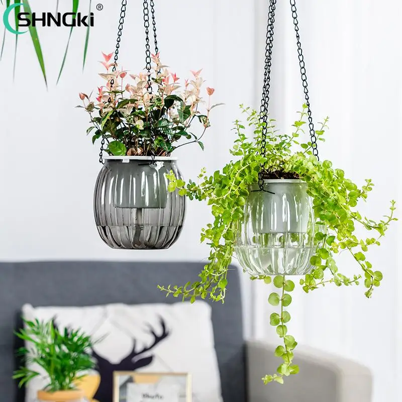 

Hanging Transparent Automatic Water-absorbing Hanging Basket Flower Pot Thickened Plastic Home Balcony Hydroponic Flower Pot
