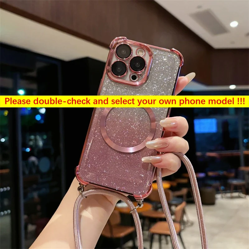 Luxury Plating Magnetic Crossbody Lanyard Phone Case - Silicone Soft Back Clear Cover