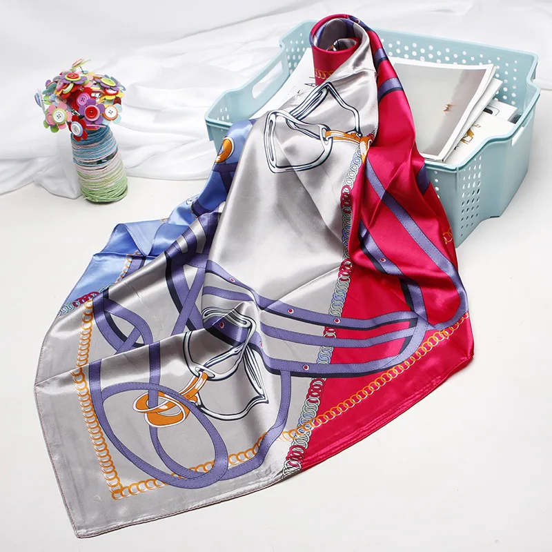 Square Silk Scarf Women Fashion Print Small Neck Scarfs Office Lady Hair Band Foulard Hand Kerchief Female Bandana Shawl 2023