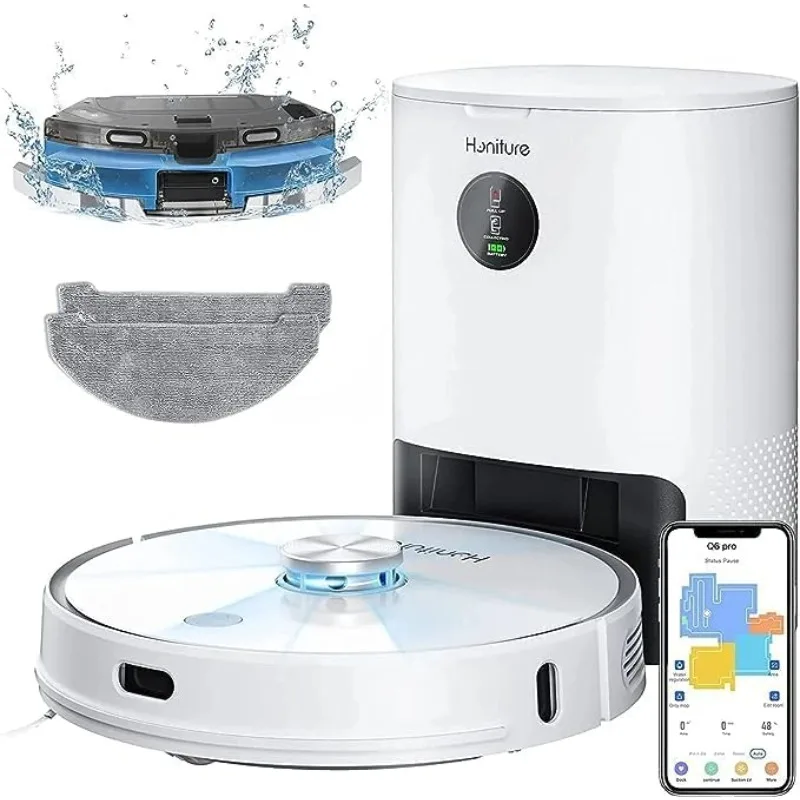 HONITURE Robot Vacuum and Mop Combo,Robot Vacuum Cleaner with Self-Emptying, 4000Pa Max Suction, Smart Mapping, 250mins Runtime