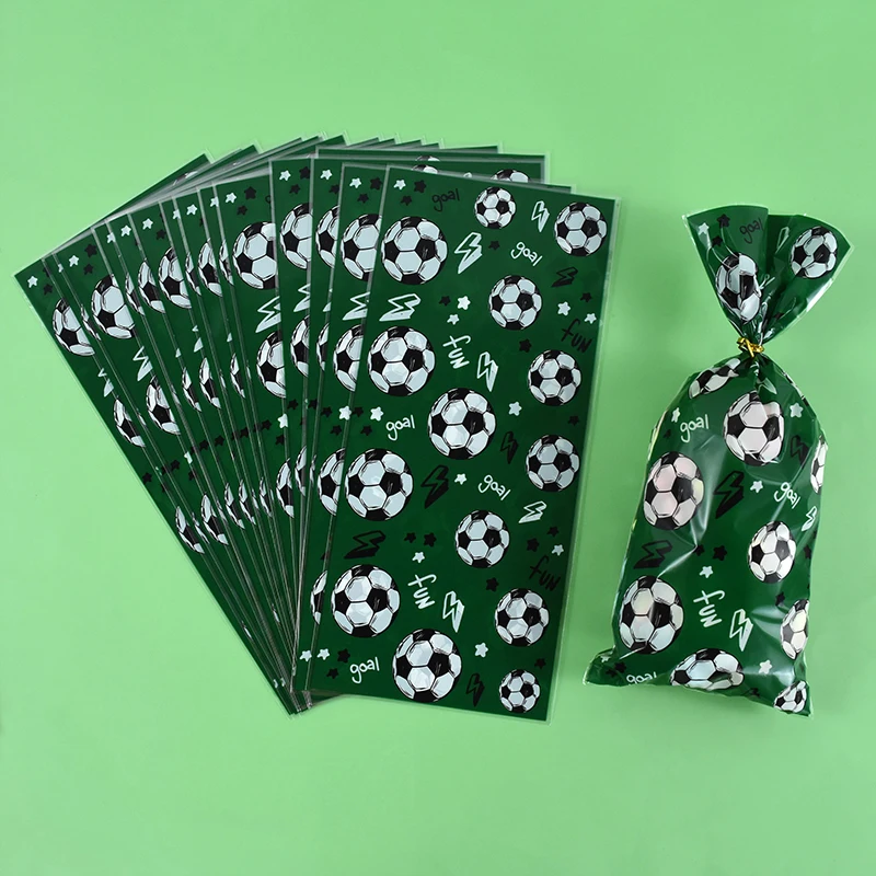 트위스트 넥타이가있는 축구 사탕 선물 가방, 어린이를위한 쿠키 포장 가방, 생일 파티 장식 용품, 축구 테마 파티, 25/50Pcs