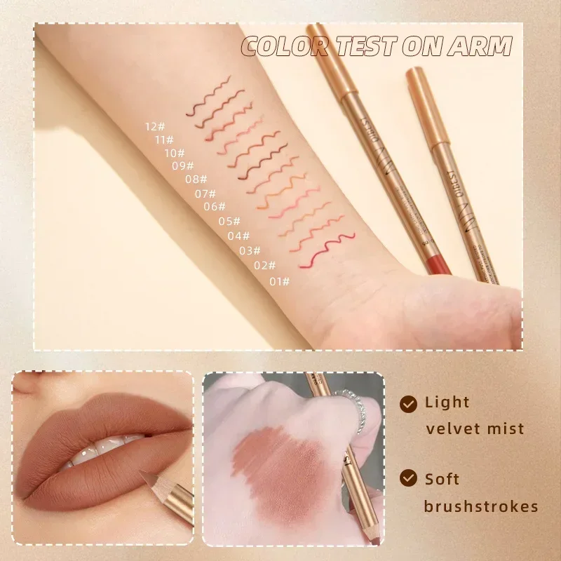 12 Piece Lipliner Set, Waterproof And Durable, Easy To Color, Durable, Suitable For All Skin Types