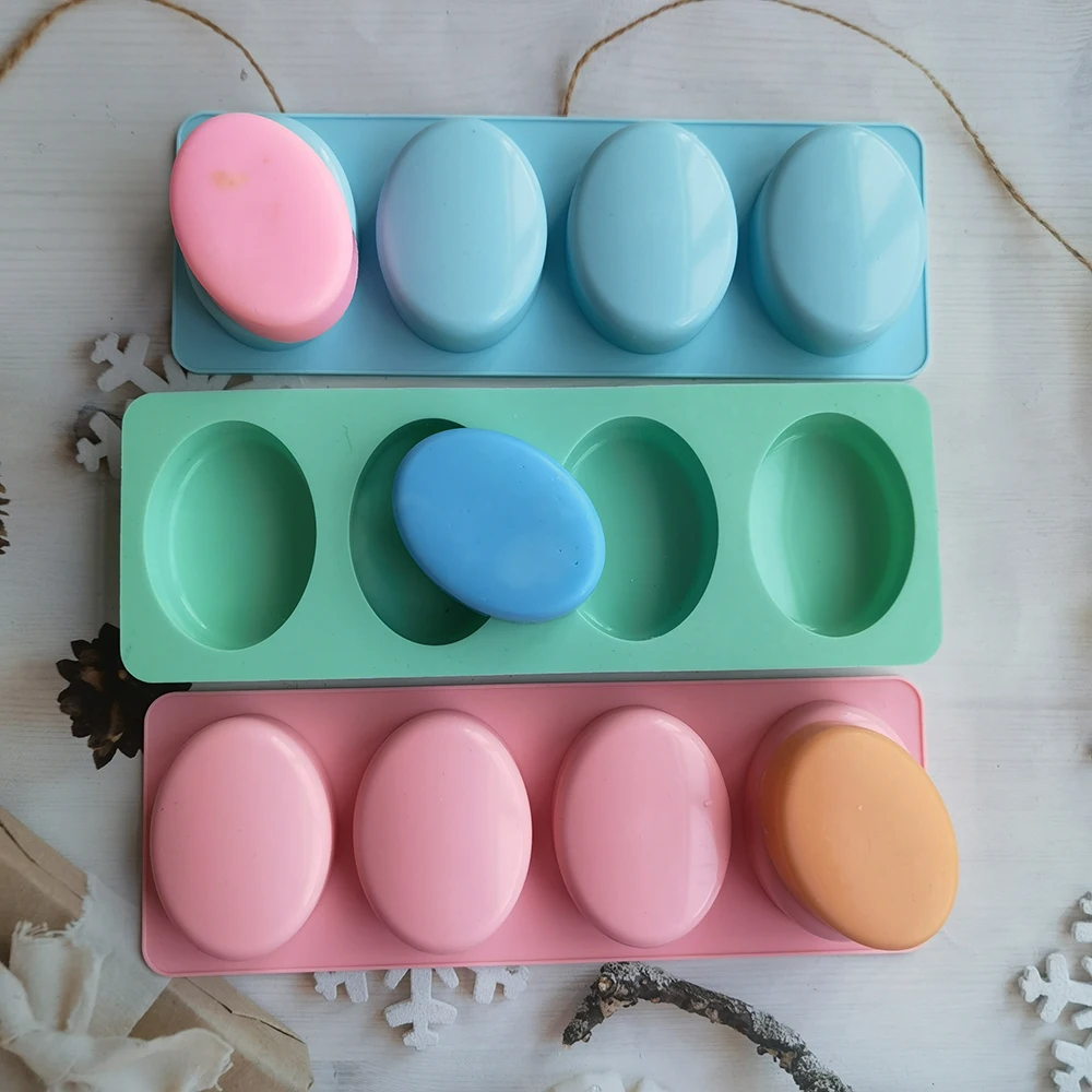 4 com Oval Quadrado Redondo Sabão Moldes de Silicone Sabão Moldes de ...