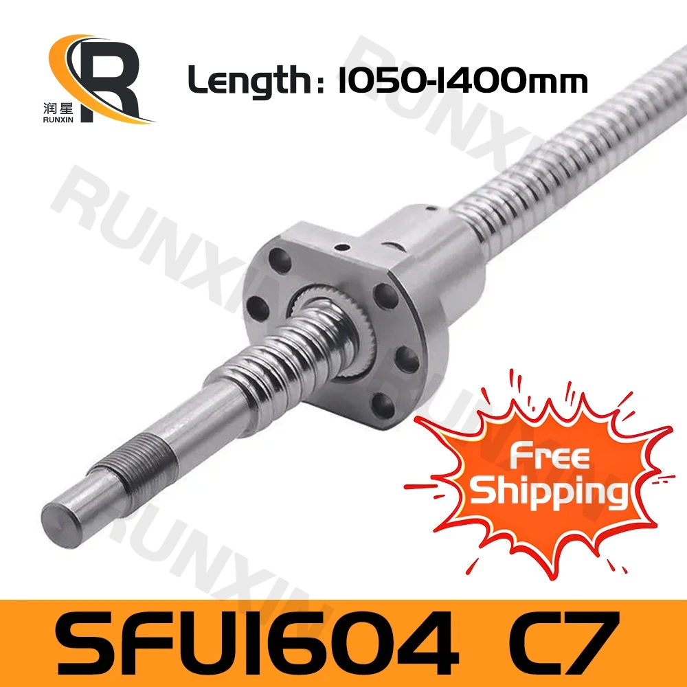 RXTNC free shipping machined C7 SFU1604 L1050-1400mm with flange single ball nut BK/BF end CNC machining for 3d printers
