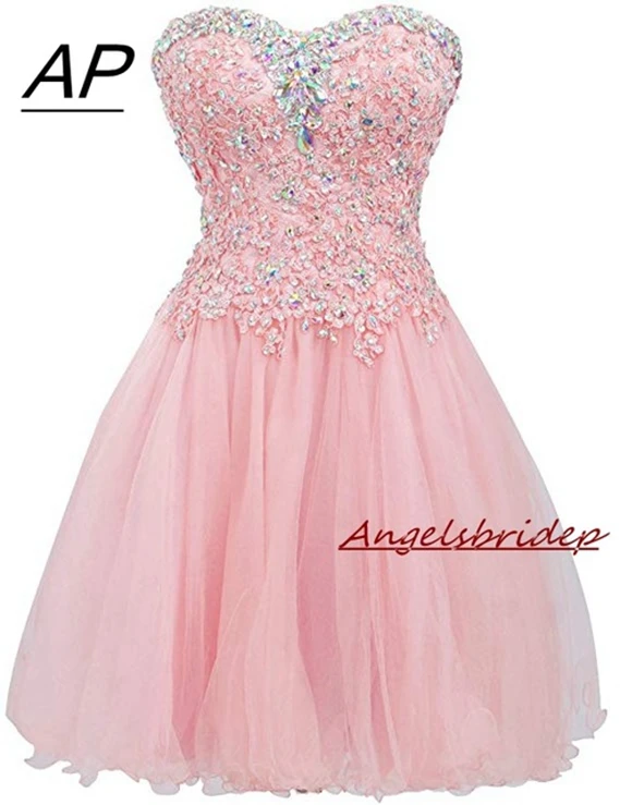 

ANGELSBRIDEP Mezuniyet Elbiseleri Homecoming Dresses Sexy Above Knee Cocktail Dress Fashion Crystal Mini 8th Grade Party Gowns