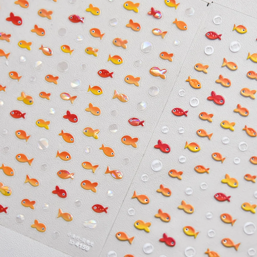 Little Red Fish Jelly Summer Goldfish Carp Ocean Beach Mermaid Sea Shiny Small Koi Soft Relief Nail Art Stickers Manicure Decals 2