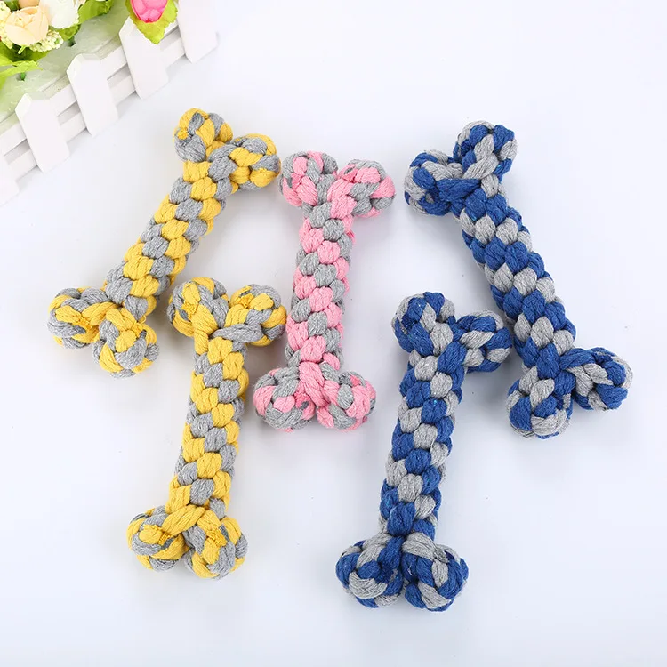 

1 Pcs Dog Toys Puppy Bone Cotton Chew Knot Toy Durable Braided Rope Cat Dog Training Toys Pet Supplies Durable Braided Bone Rope