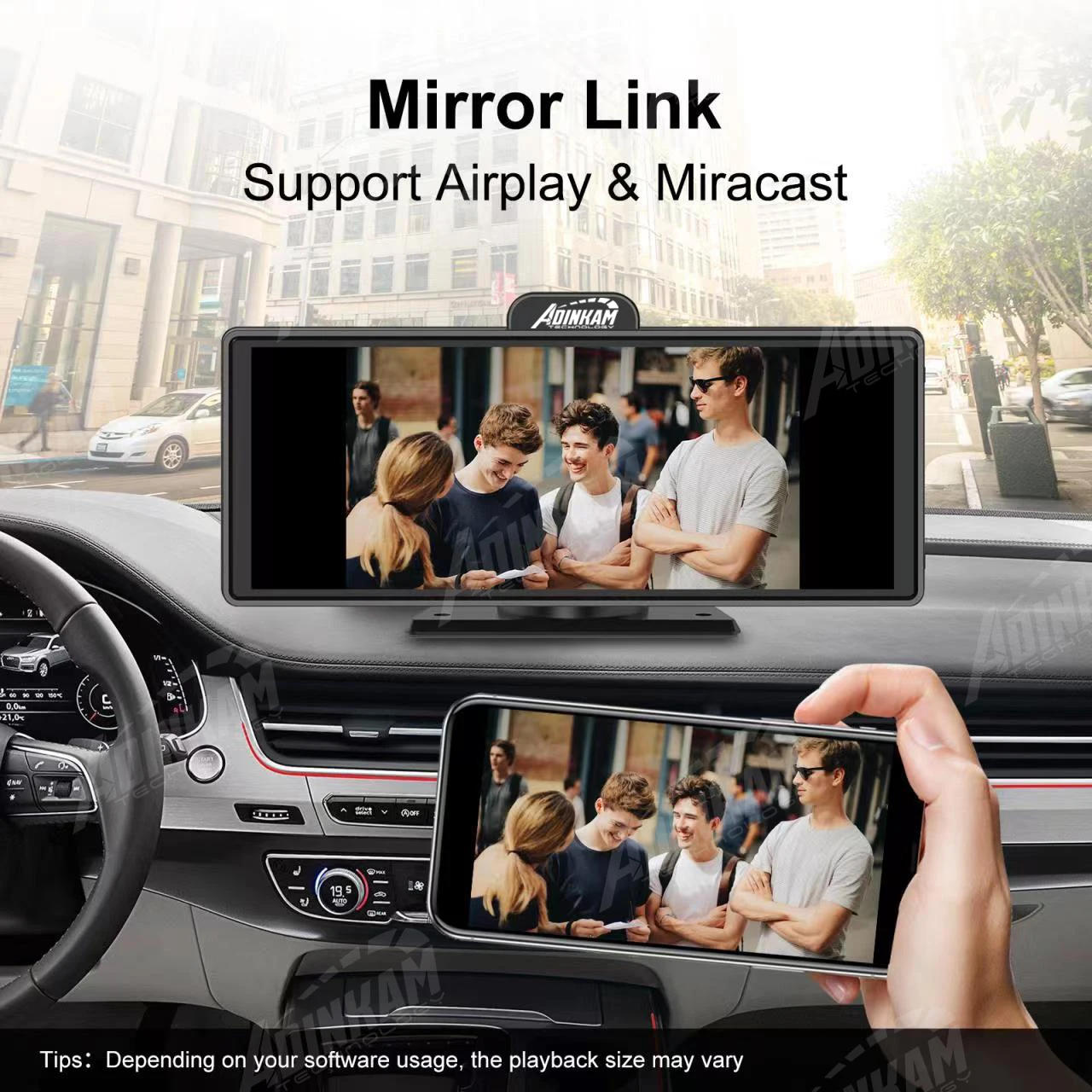 Écran pour voiture avec Carplay et Android Auto sans fil + caméra arrière  1080P AHD cadeau