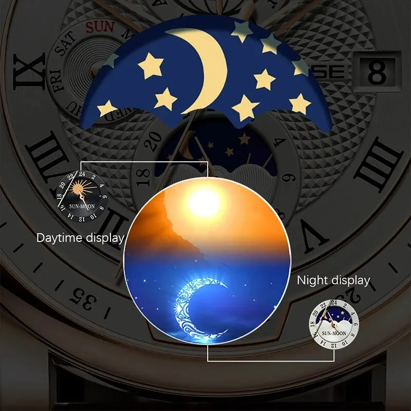 Business Waterproof Mechanical Watches Men Brand Luxury Leather Watch For Men Moon Phase Automatic Wristwatch mechanical watch