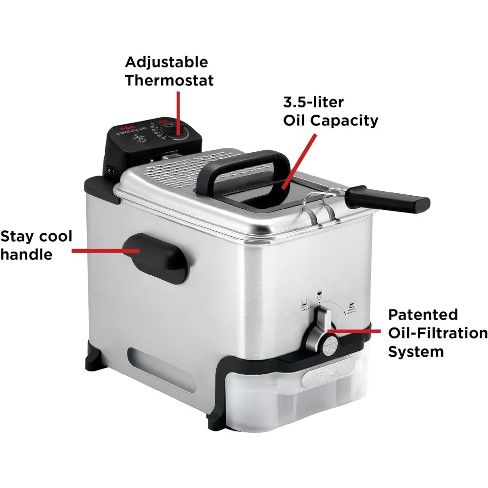 3.5L Deep Fryer with Basket 1700W Oil Filtration Temp Control Digital Timer Dishwasher Safe Parts