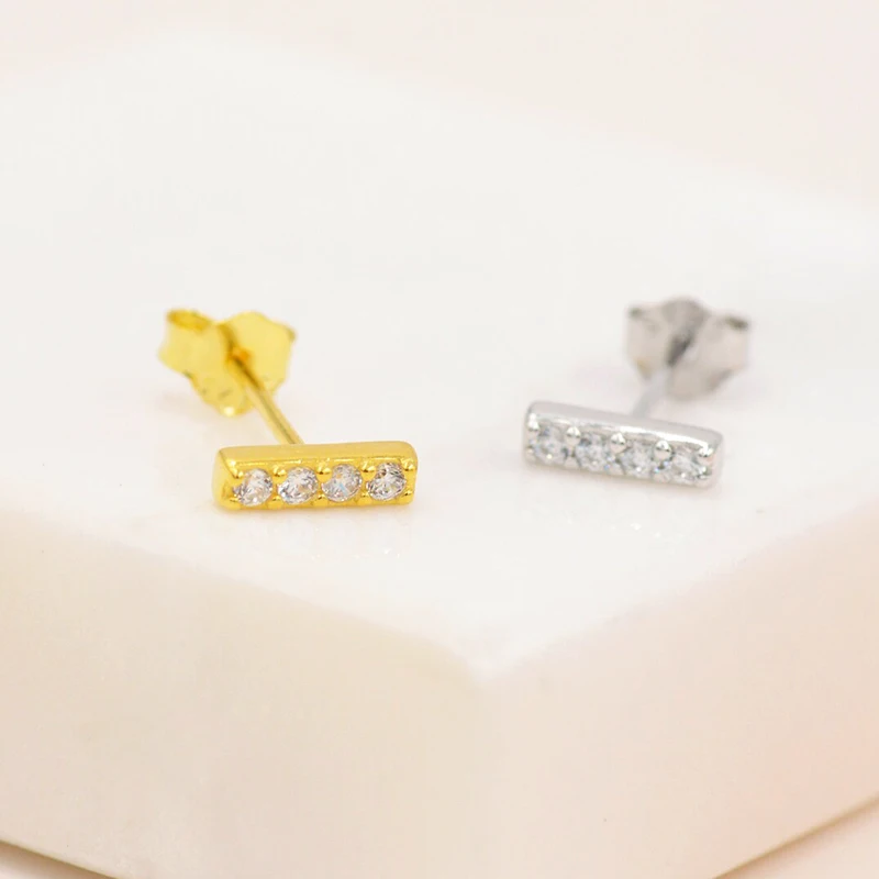 925スターリングシルバー キー ミニヘリックス スタッドイヤリング レディース ティーン ガールズ キュービックジルコニア クリスタル 軟骨 トラガ