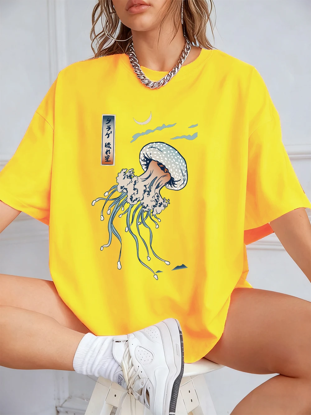 Harajuku Jellyfish Print Women's Cotton Tee - Soft, Loose-Fit Summer Top