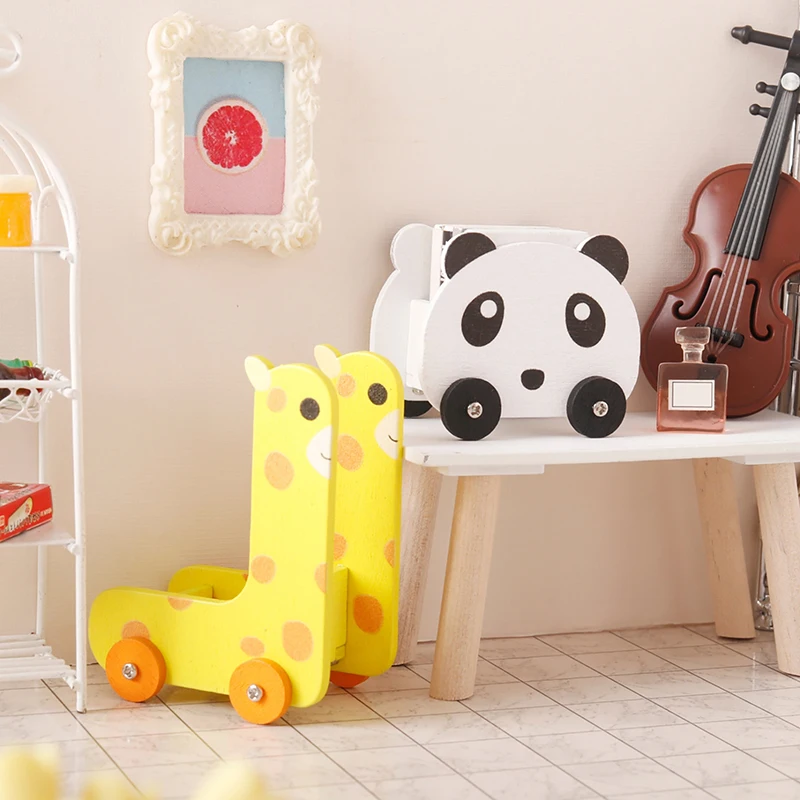 

1:12 Dollhouse Miniature Panda Trolley Giraffe Storage Rack Model Furniture Decor Toy Doll House Accessories