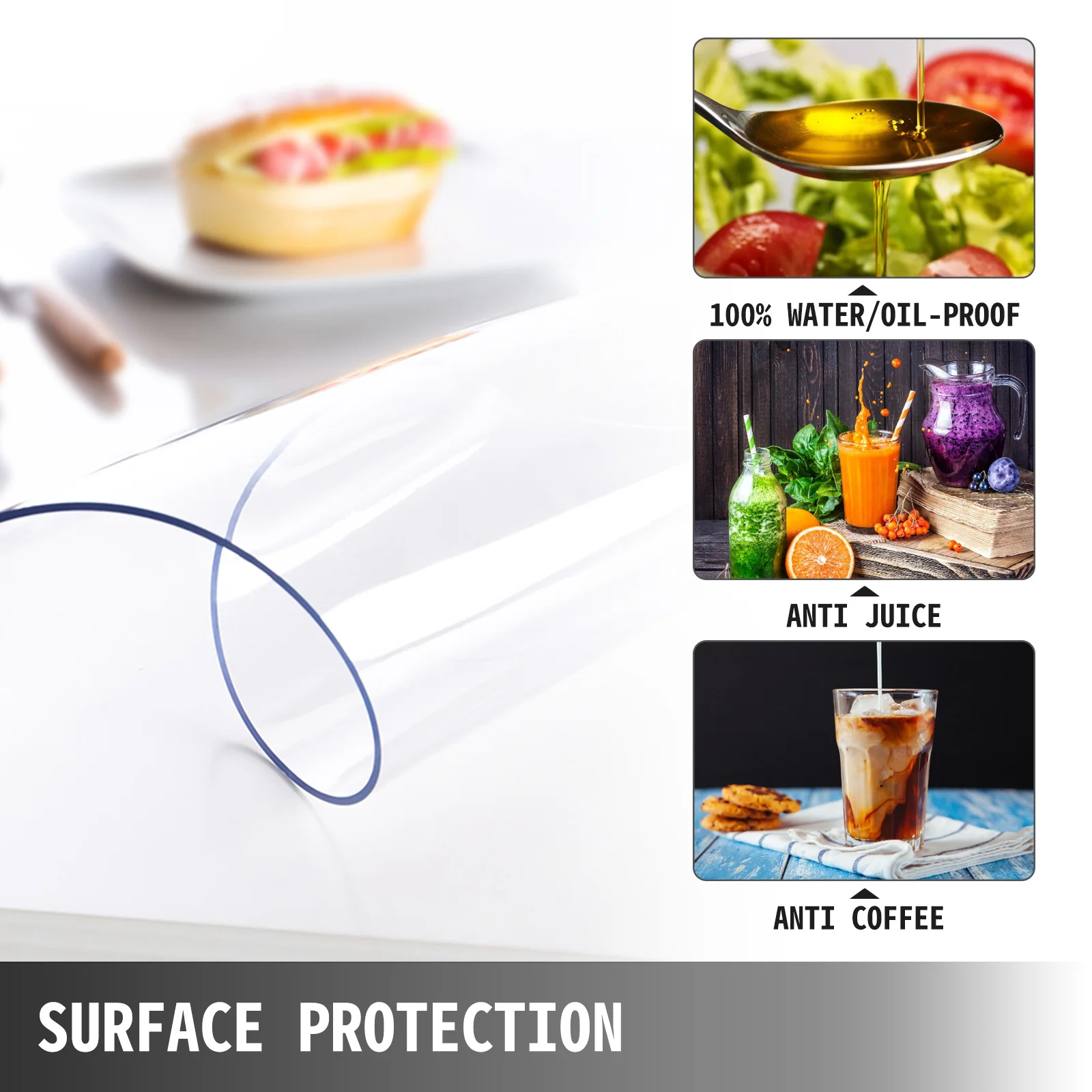 VEVOR PVC Tablecloth Transparent Table Cloth 1.5mm 2mm Waterproof Oilproof Plastic Soft Glass Protector Cover for Dining Table plastic tablecloth
