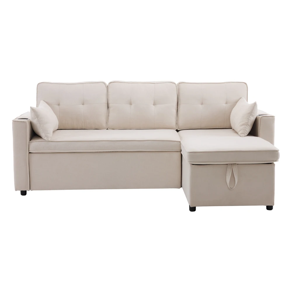 PINGGO L-förmiges Schlafsofa mit Schlaffunktion Modernes Design Gepolsterter Loungesessel mit Stauraum und Getränkehalter für Wohnzimmer – Detail 10