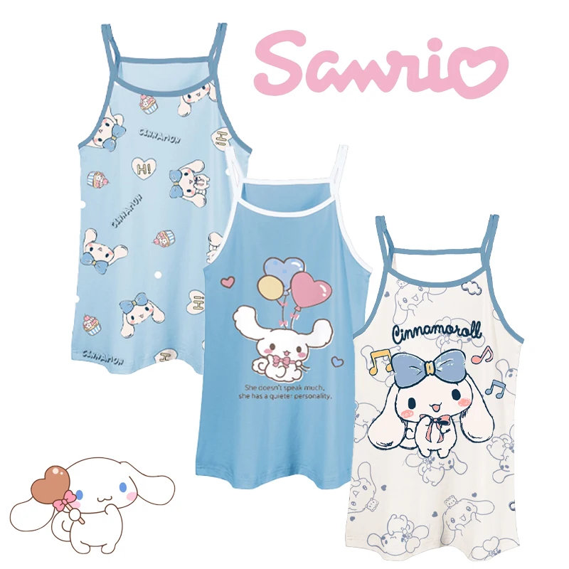 

Sanrio Cinnamoroll Cartoon Girl Pajama Dress Cute Slim Suspenders Sleeping Dress Girl's Thin Breathable Ice Silk Loungewear
