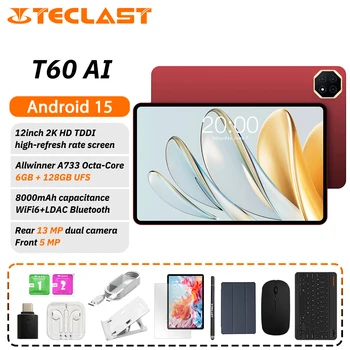 Teclast T60 AI Tablet Allwinner A733 Octa-Core 12 pollici 2K HD TDDI Schermo 6GB RAM 128GB ROM Android 15 WiFi6 8000mAh 13MP + 5MP 1