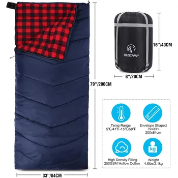 REDCAMP Cotton Flannel Sleeping Bag for Camping Backpacking, Adults Cold Weather Envelope Sleeping Bags with 2/3/4lbs Filling 2
