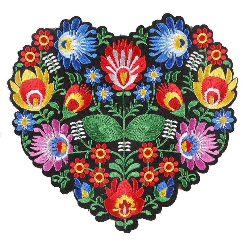 Große Größe, tolle Qualität, herzförmige Blumen, zum Aufbügeln, bestickte Aufnäher für Kleidung, Aufkleber, Bekleidungsgroßhandel