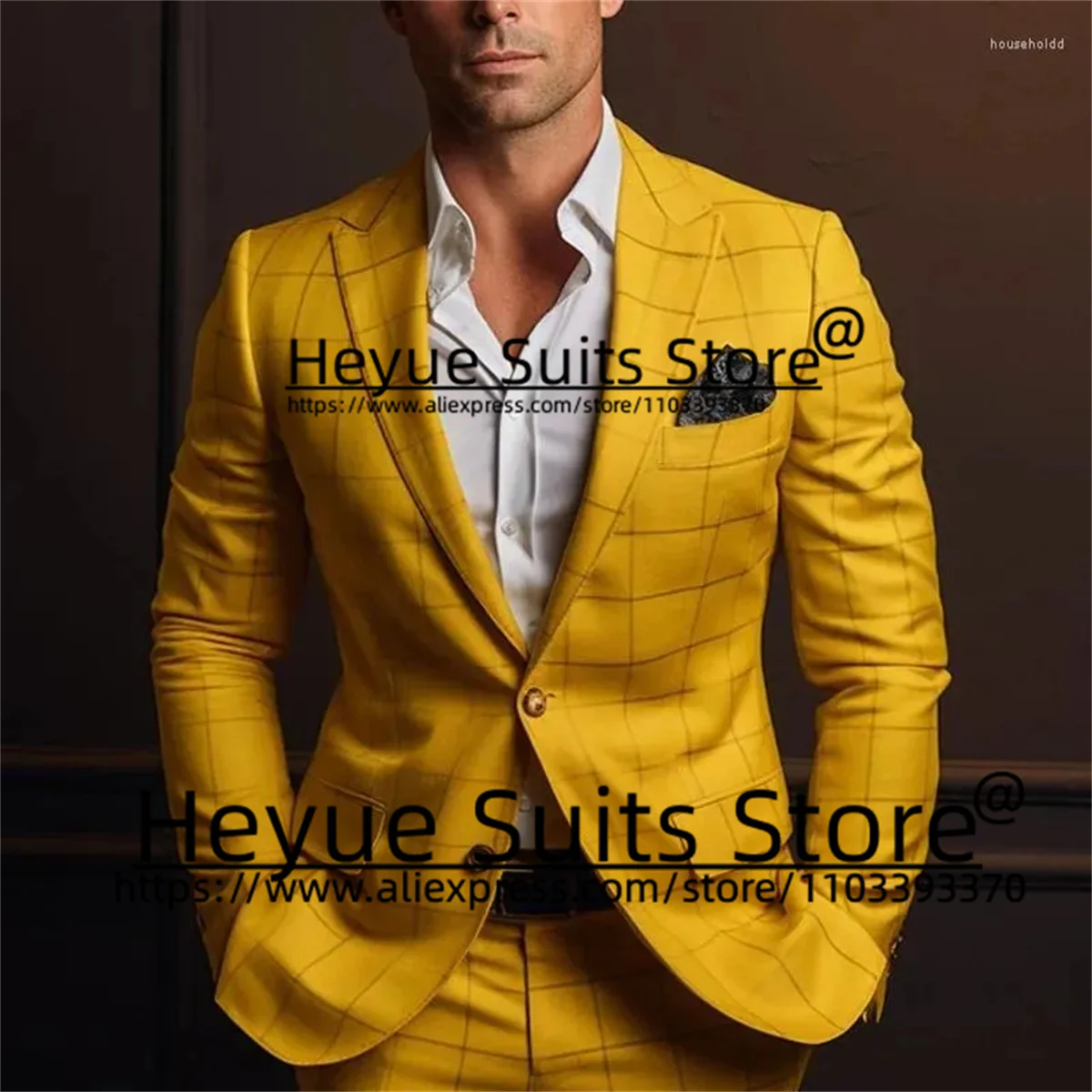 Pink Fashion Plaid Men Suits Slim Fit Notched Lapel Groom Formal Tuxedos Prom 2 Pieces Sets Business Male Blazer Costume Homme