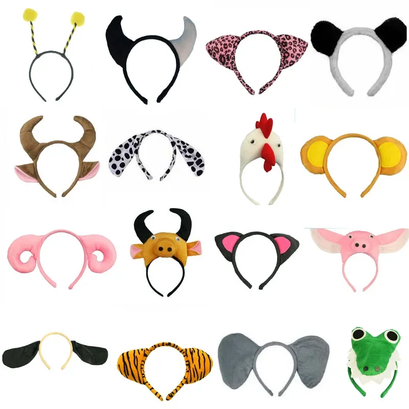 Oreilles d'animaux de dessin animé en peluche pour adultes et enfants, bande de sauna pour garçon, costume de cosplay, cadeau de fête d'anniversaire, chien, vache, tigre, éléphant, Noël, Halloween