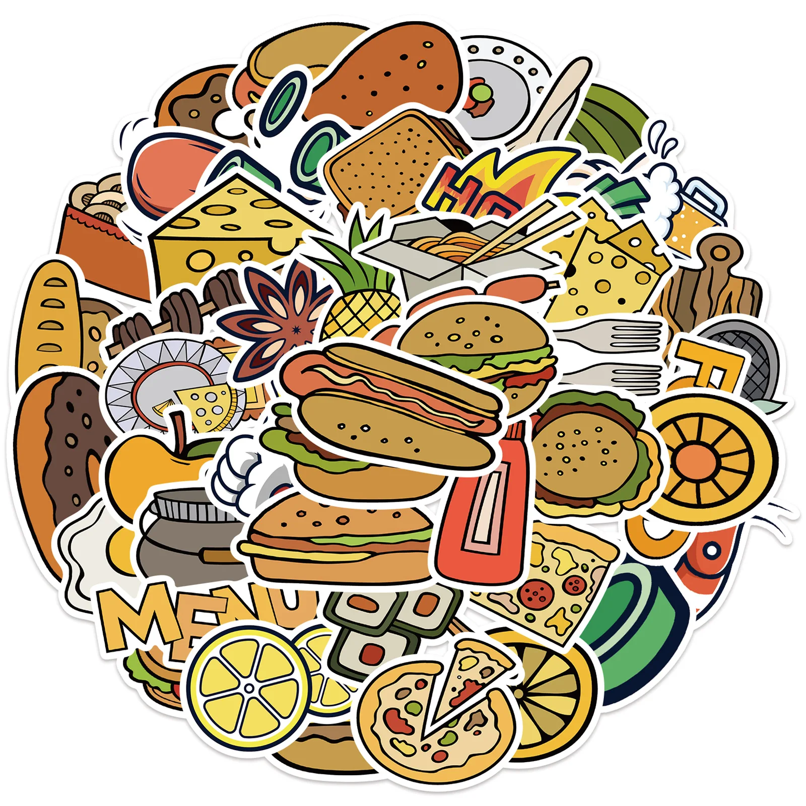 

50pcs Cartoon Burger Pizza Food Sticker Car Motorcycle Travel Luggage Guitar Waterproof Graffiti Toy Aesthetics Sticker Kid Gift