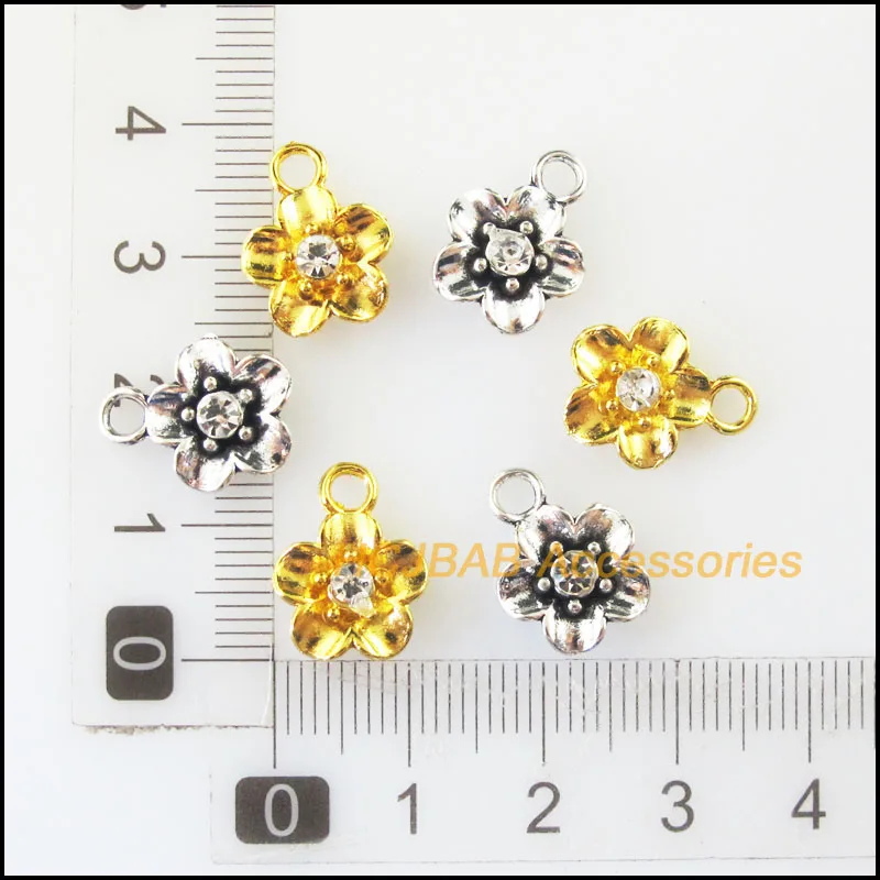 Mode 25Pcs Retro Gold Farbe Tibetischen Silber Überzogene Stern Blume Klar Kristall Charms Anhänger 11,5 x15mm