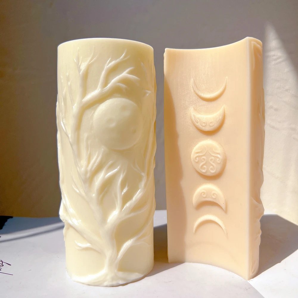 달 위상 모양 기둥 양초 몰드, 달 나무 디자인, 간장 왁스 실리콘 몰드, 홈 아트 데코  Best5