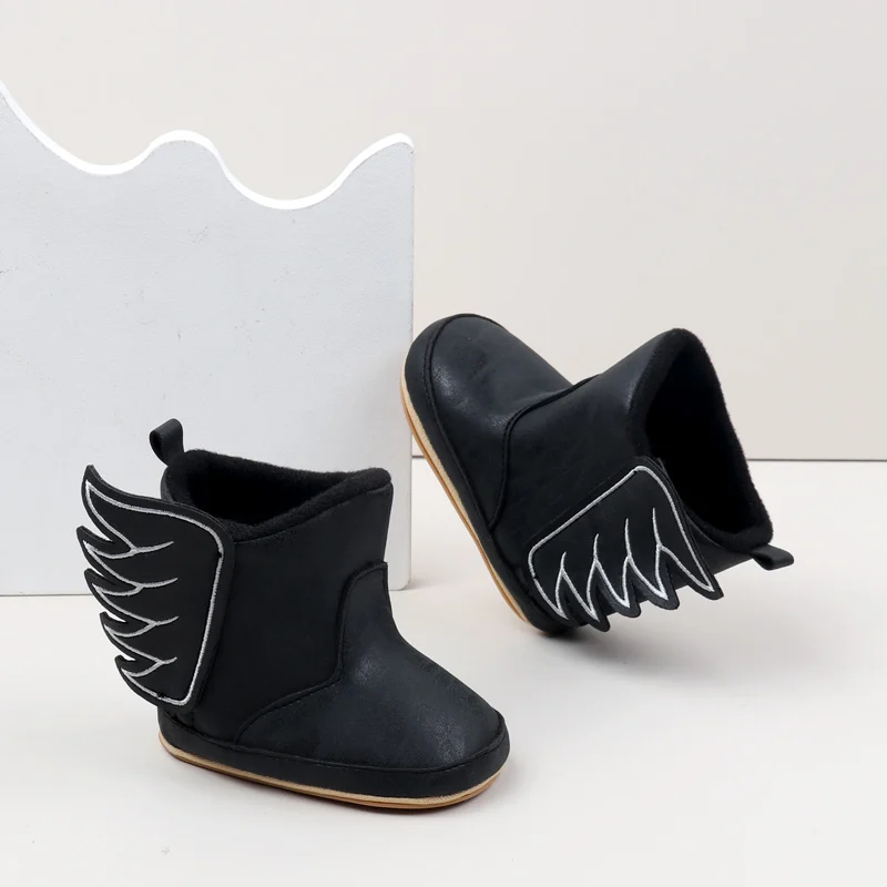 Baby Boy Girl Baby Winter Solid Color Toddler Short Boots Fashion Wings Rubber Soft Sole Fashion Boots
