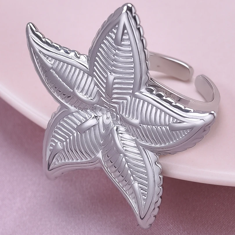 6pcs/Lot Silver Color Circular Butterfly Ring High-Quality Classic Flower Ring Stainless Steel Adjustable Opening Jewelry Gift 3