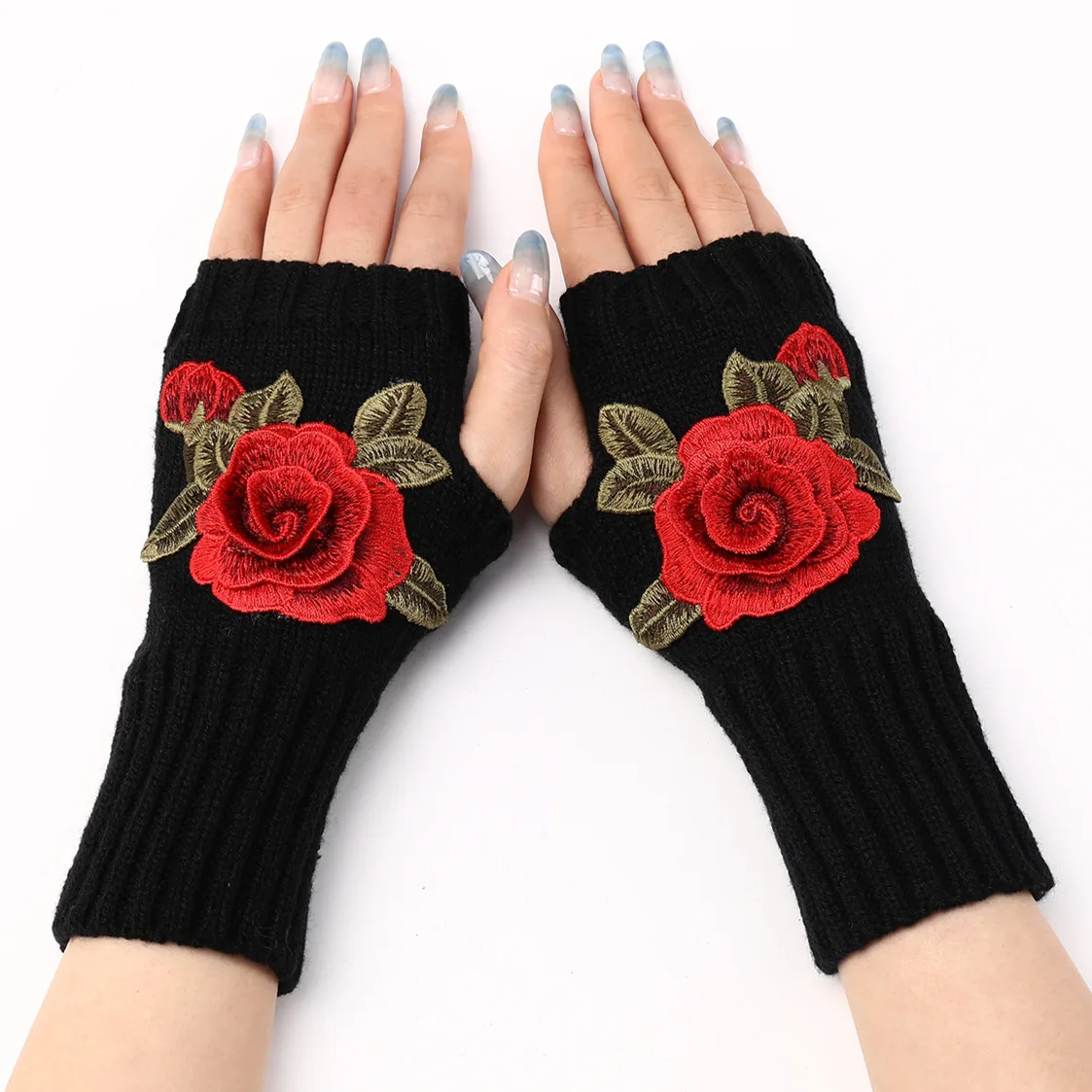 Women Half Finger Gloves Winter Knitted Arm Sleeves Fingerless Mittens Solid Color Soft Gloves Students Touch Screen Gloves