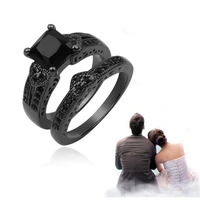 Gorgeous Black Full Zircon Couple Ring Fashion Men's Stainless Steel Ring Elegant Women's Heart-shaped 2pcs Wedding Jewelry Gift - Image 2