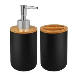 Elegant Bathroom Accessories Set with Soap Dispenser and Toothbrush Holder (Black B)
