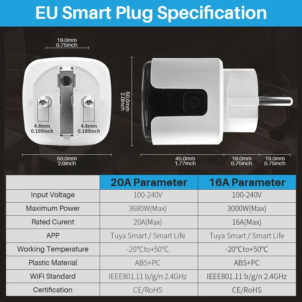 Tuya Smart Plug WiFi Socket With Timing/Countdown/Power Monitoring Function, Sup