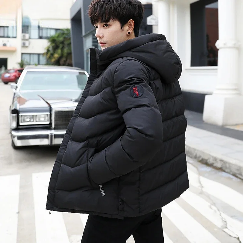 

Male Winter Coat Short Hooded Jackets Thickened Warm Puffer Jacket Casual Slim Coats 90% White Duck Down Doudoune Homme LM