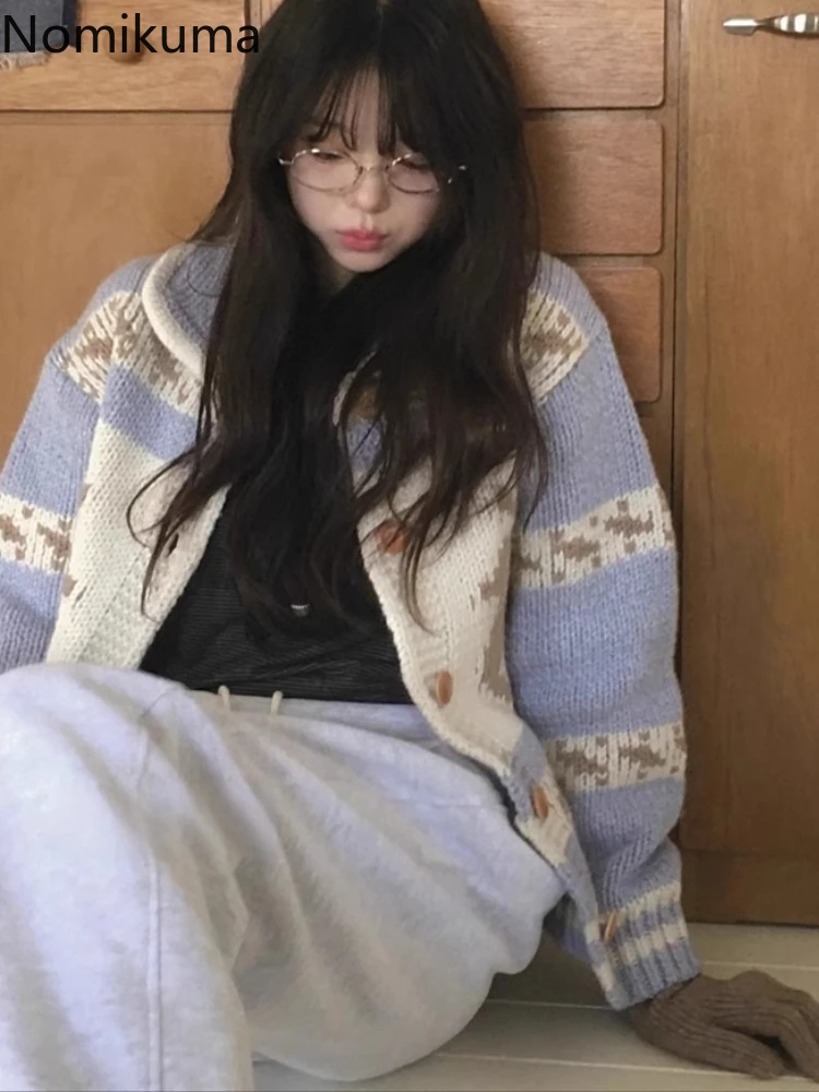 Autumn Winter Clothes Vintage Sweater Jackets for Women Pull Femme Thicked Warm Print Knitted Cardigan Coats Korean Sueter Mujer 1