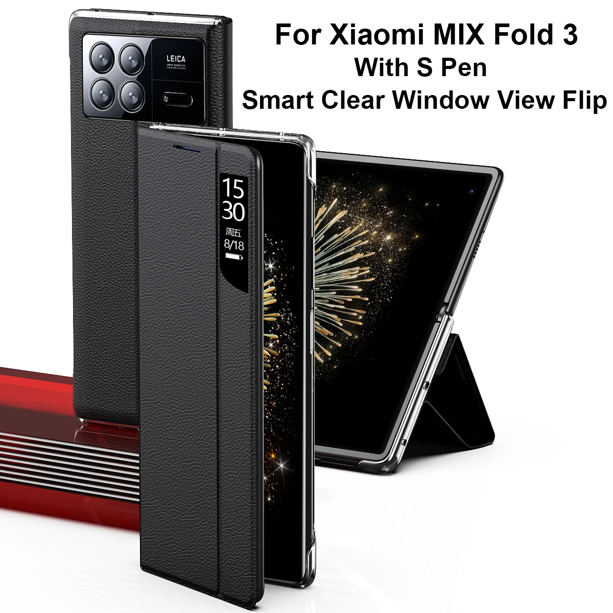 with S Pen For Xiaomi MIX Fold 3 Case Smart Clear Window View Flip 