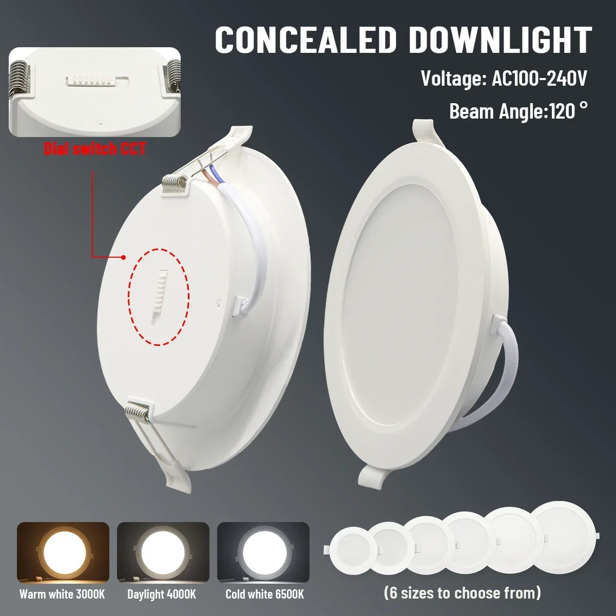 Recessed Round LED Downlight 2-10pcs 100-240V Dial Swich CCT 3000K/4000K/6500K Panel Light Ceiling Light 20W 24W Indoor Lighting