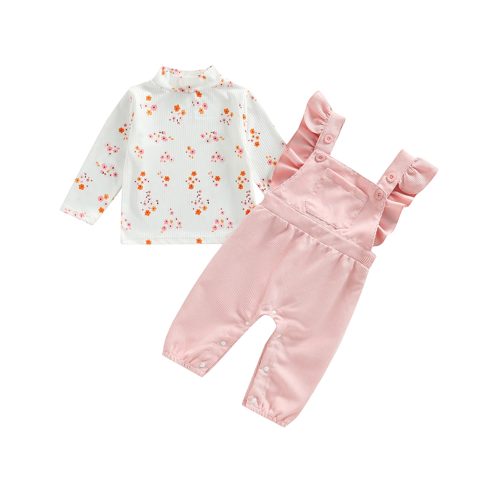 Kids Infant Baby Girls Overalls Set, Long Sleeve High Neck Flower Print