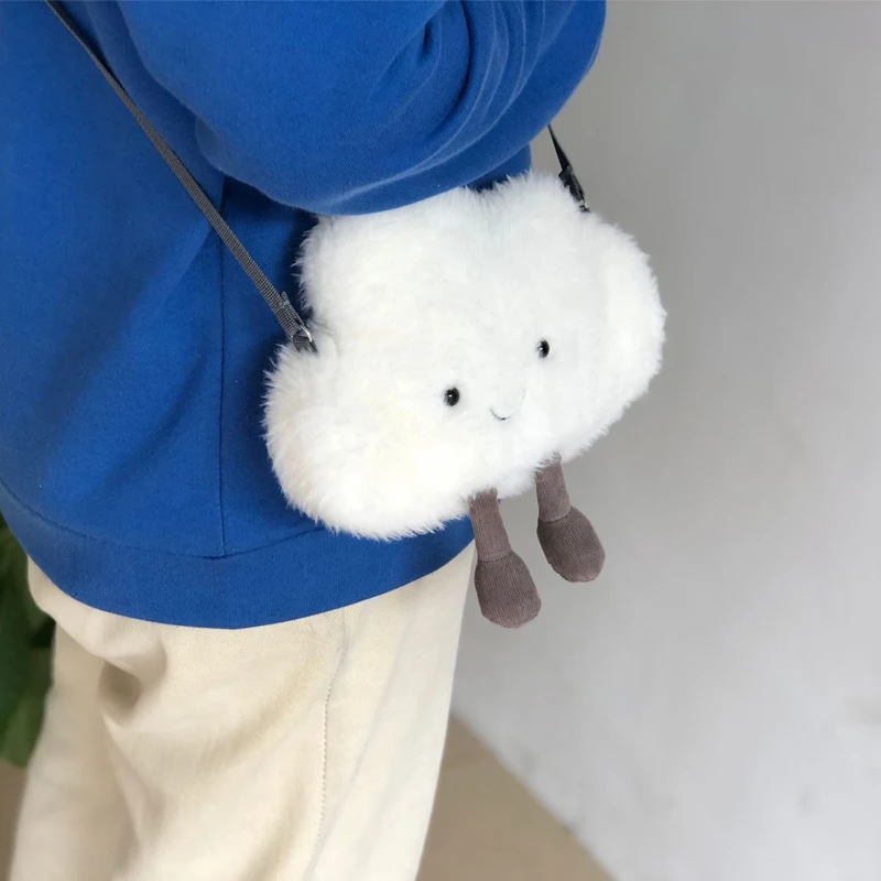 Autumn Winter Plush Bag Female Cute Little White Cloud Plush Crossbody Bag Little Cloud Soft Shoulder Bag Girls Soft Lovely Bags