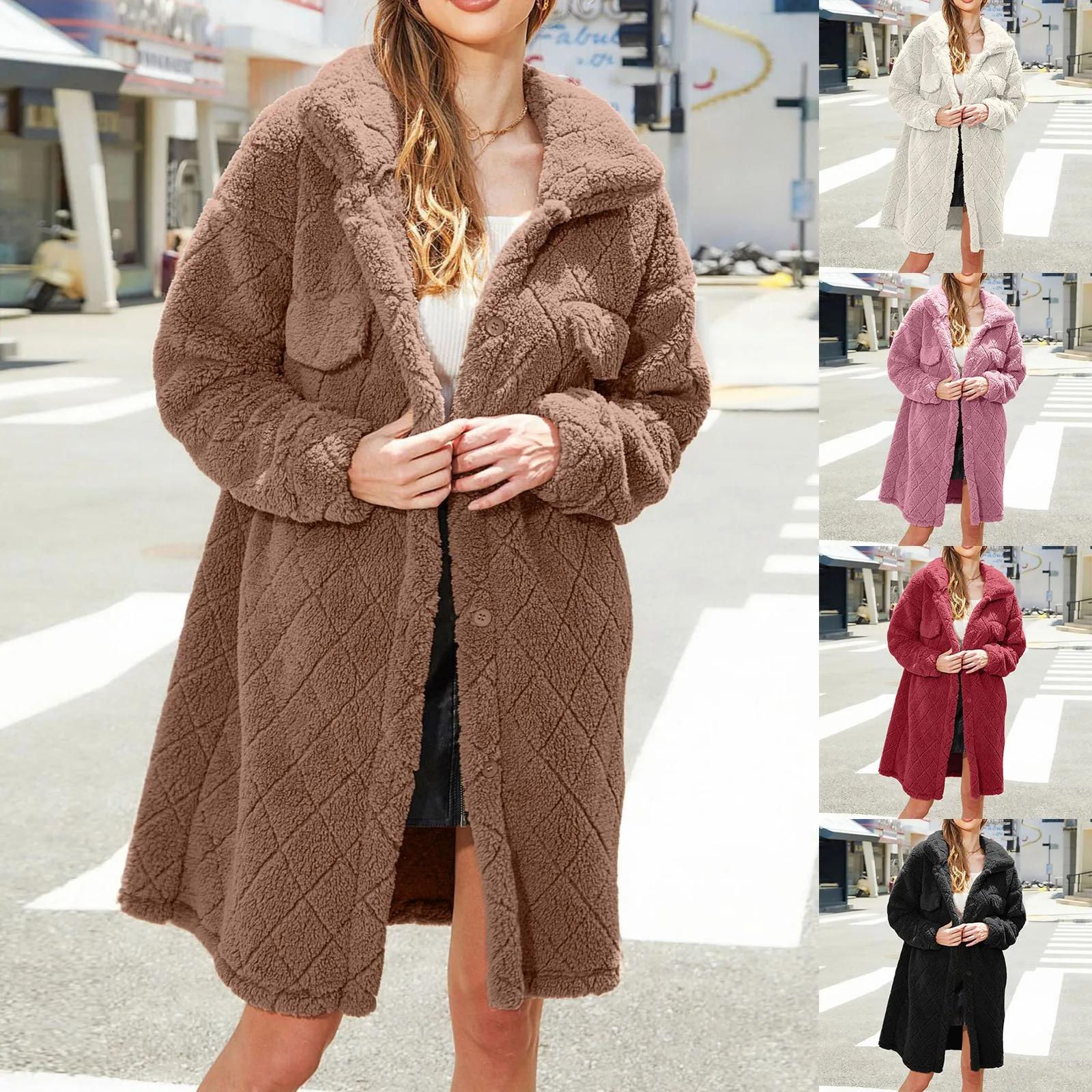 

Fleece Running Jacket Women Women's Autumn And Winter New h Loose Single Breasted Diamond Coat Coat Coat