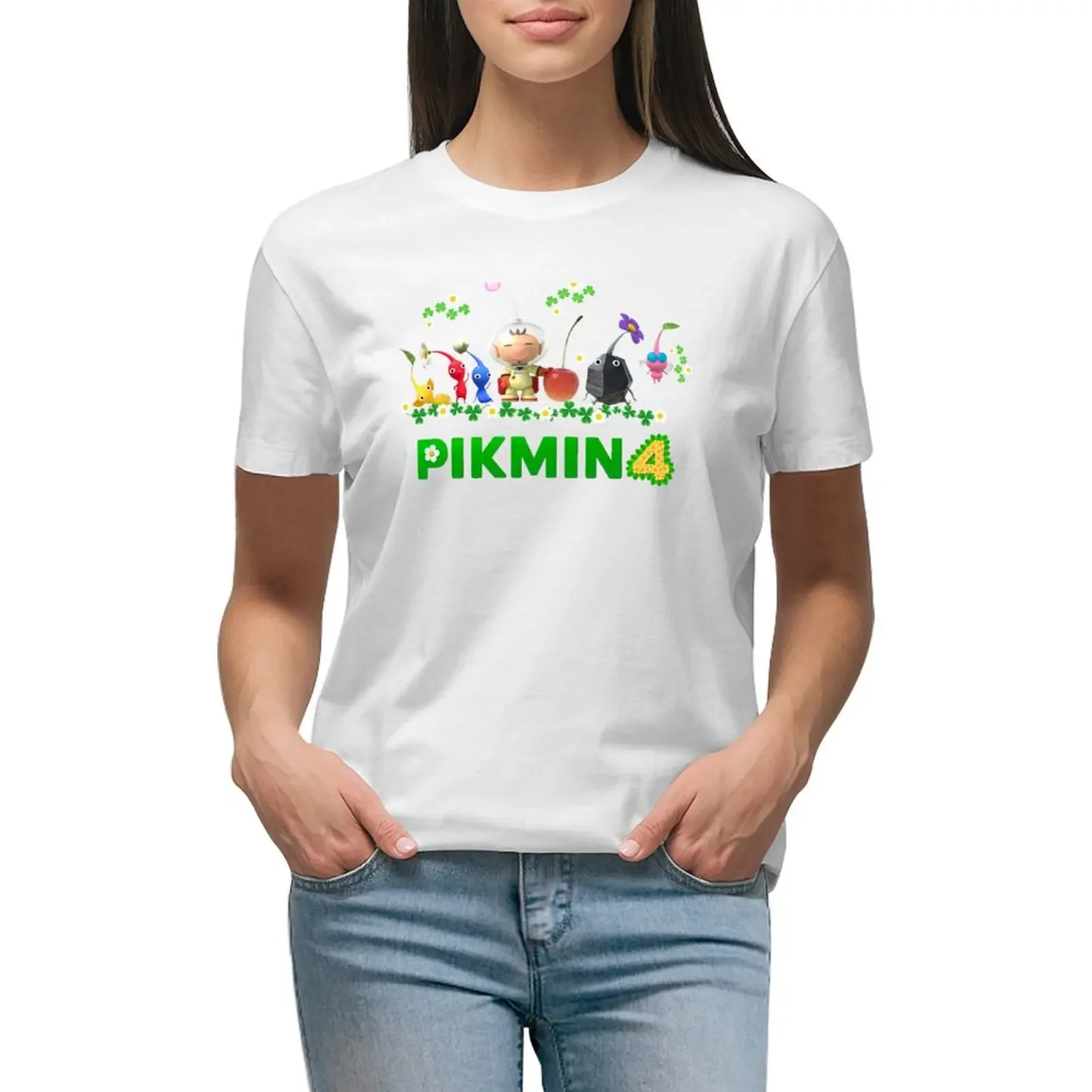 Pikmin, Pikmin 4, Rescue Pup Oatchi, Pikmin 2023, Nero, T-Shirt Verde Grafica Femminile Vestiti Kawaii T-Shirt Da Donna